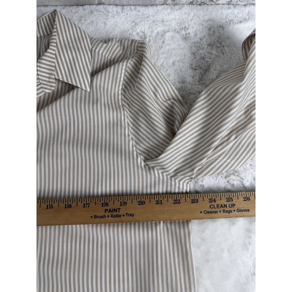 Chicos No Iron Button Up Top 3/4 Sleeve Tan White Striped Cotton Stretch 3 XL - Picture 5 of 10